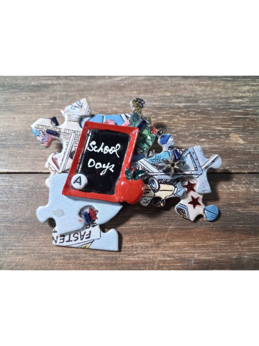 School Days Brooch Pin Teacher Puzzle Black Board Lapel Vest Bag Gear Vintage